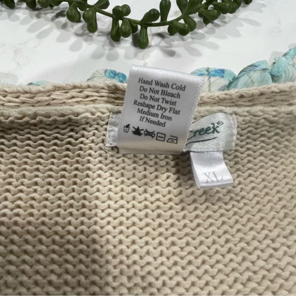 Coldwater Creek Ivory Cardigan Sweater with Blue Floral Ruffle Trim - Picture 9 of 10